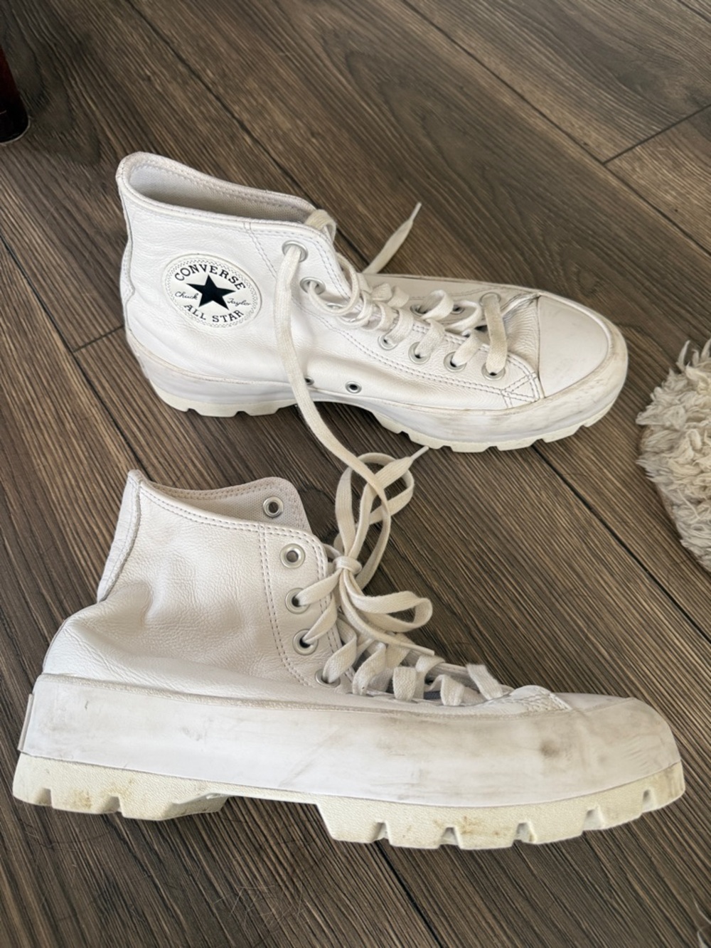 White High-Top Platform Sneakers leather size 8.5 - Picture 2 of 6